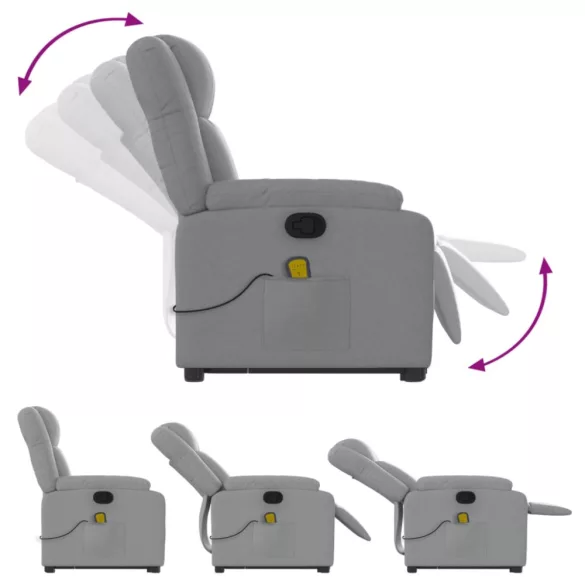 világosszürke szövet felállást segítő dönthető masszázsfotel