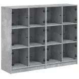 betonszürke szerelt fa könyvespolc ajtókkal 136 x 37 x 109 cm