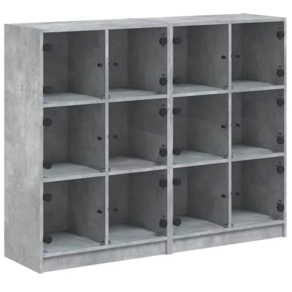 betonszürke szerelt fa könyvespolc ajtókkal 136 x 37 x 109 cm