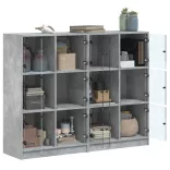 betonszürke szerelt fa könyvespolc ajtókkal 136 x 37 x 109 cm