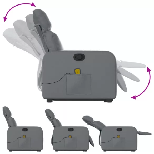 szürke műbőr dönthető masszázs- és állófotel