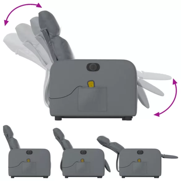 elektromos szürke műbőr felállást segítő dönthető masszázsfotel