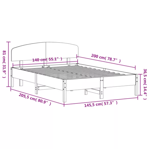 viaszbarna tömör fenyőfa ágy matrac nélkül 140 x 200 cm