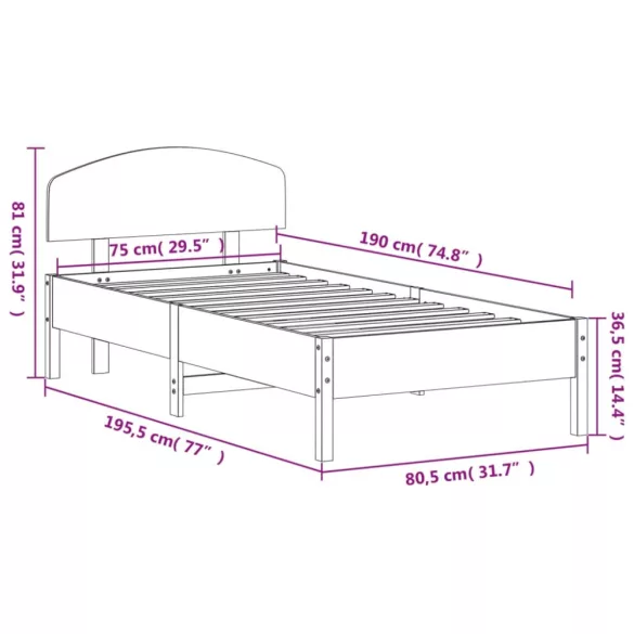 fehér tömör fenyőfa ágy matrac nélkül 75 x 190 cm