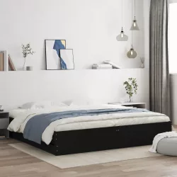 fekete szerelt fa ágykeret 200 x 200 cm