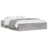 szürke sonoma színű szerelt fa ágykeret fiókokkal 150x200 cm