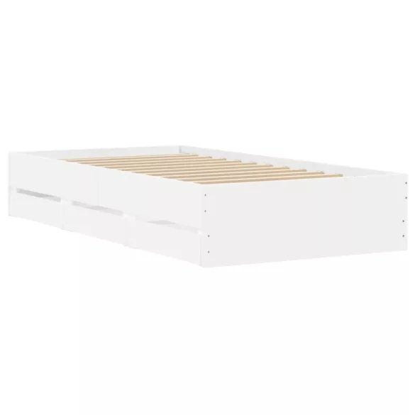 fehér szerelt fa ágykeret fiókokkal 100 x 200 cm