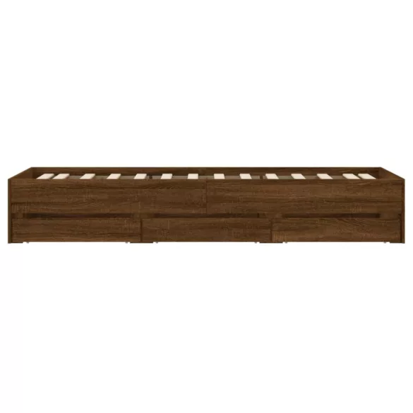 barna tölgyszínű szerelt fa ágykeret fiókokkal 100 x 200 cm