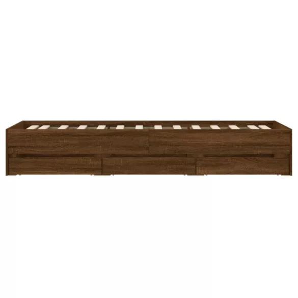 barna tölgyszínű szerelt fa ágykeret fiókokkal 90 x 200 cm