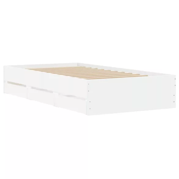 fehér szerelt fa ágykeret fiókokkal 90 x 190 cm