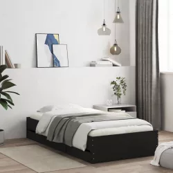 fekete szerelt fa ágykeret fiókokkal 90 x 190 cm