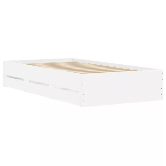 fehér szerelt fa ágykeret fiókokkal 75x190 cm