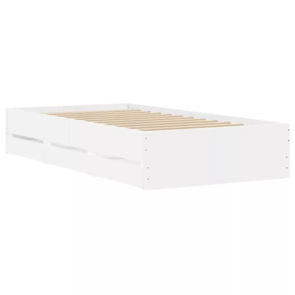 fehér szerelt fa ágykeret fiókokkal 75x190 cm
