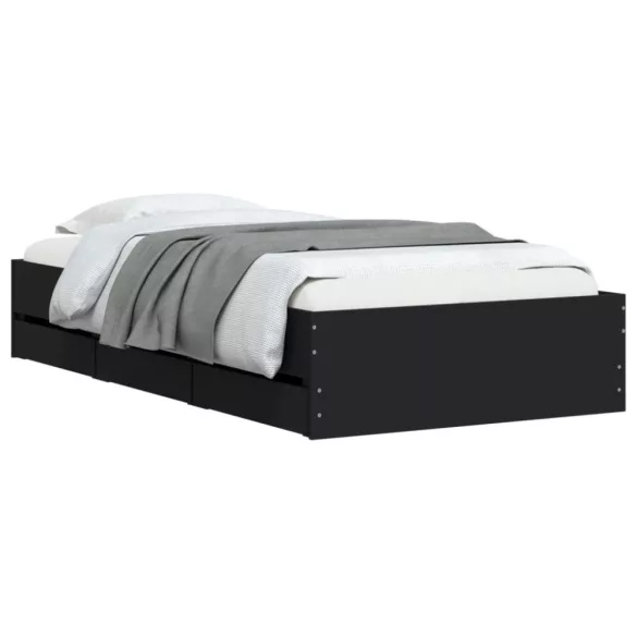 fekete szerelt fa ágykeret fiókokkal 75x190 cm