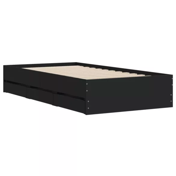 fekete szerelt fa ágykeret fiókokkal 75x190 cm
