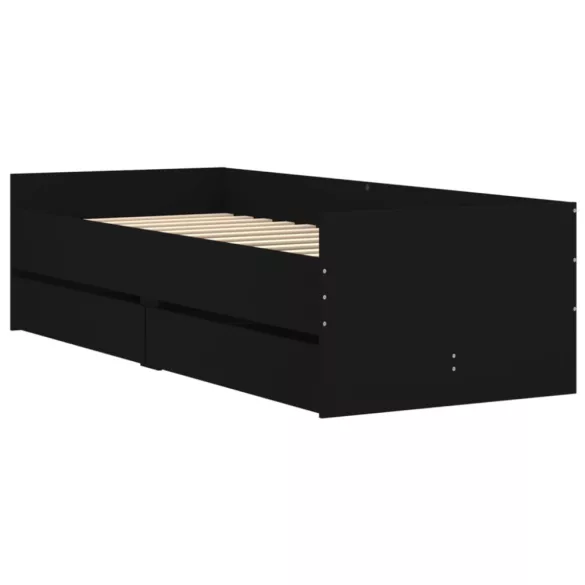 fekete ágykeret fiókokkal 90x190 cm