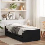 fekete kicsi egyszemélyes ágykeret fiókokkal 75 x 190 cm
