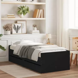 fekete kicsi egyszemélyes ágykeret fiókokkal 75 x 190 cm