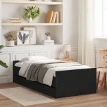 fekete kicsi egyszemélyes ágykeret fiókokkal 75 x 190 cm