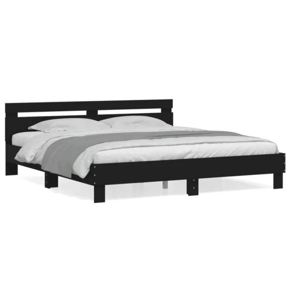 fekete szerelt fa ágykeret fejtámlával 200 x 200 cm