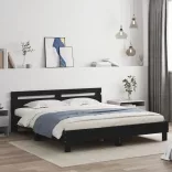 fekete szerelt fa ágykeret fejtámlával 200 x 200 cm
