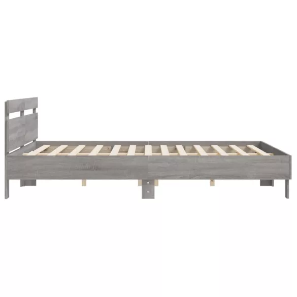 szürke sonoma színű szerelt fa ágykeret fejtámlával 200x200 cm