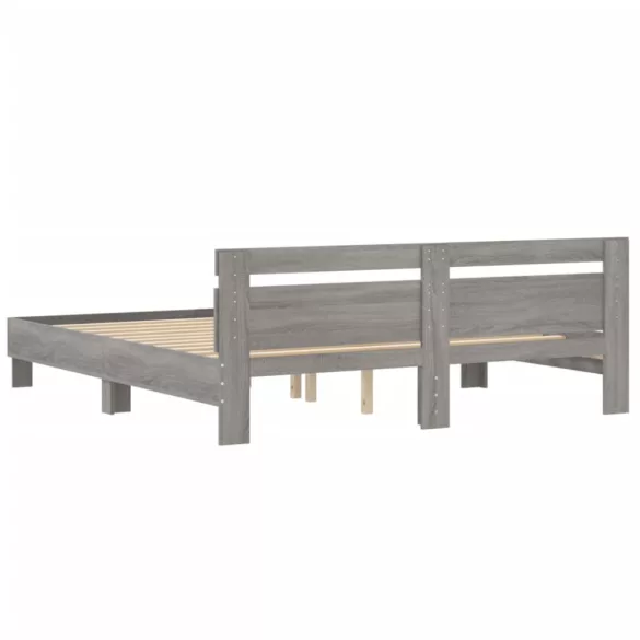 szürke sonoma színű szerelt fa ágykeret fejtámlával 200x200 cm