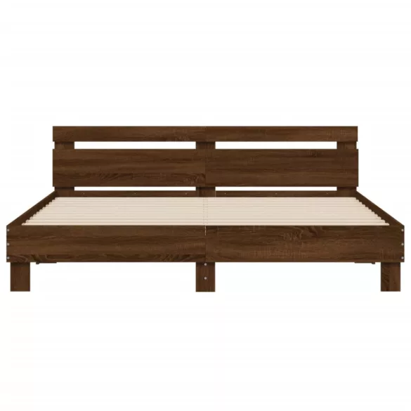 barna tölgy színű szerelt fa ágykeret fejtámlával 200 x 200 cm