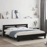 fekete szerelt fa ágykeret fejtámlával 180 x 200 cm