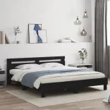 fekete szerelt fa ágykeret fejtámlával 160 x 200 cm