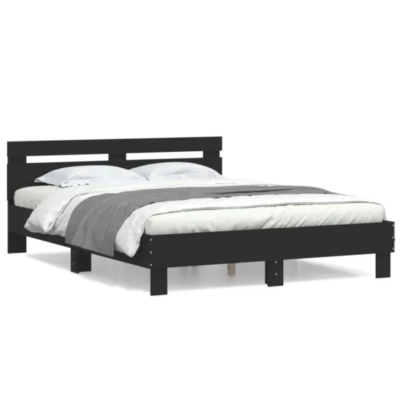 fekete szerelt fa ágykeret fejtámlával 140 x 190 cm