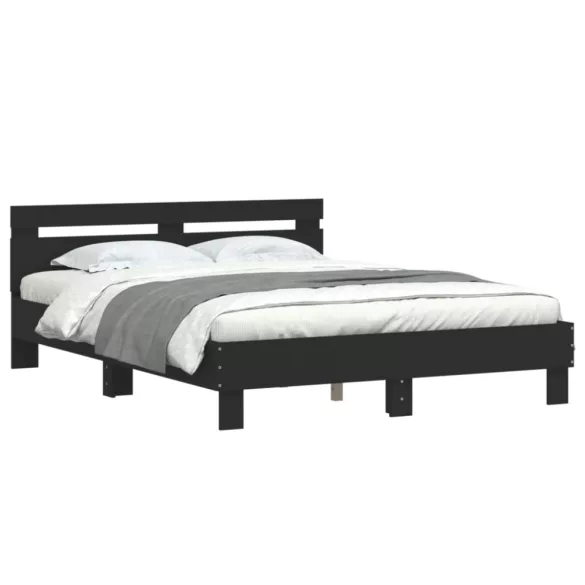 fekete szerelt fa ágykeret fejtámlával 140 x 190 cm