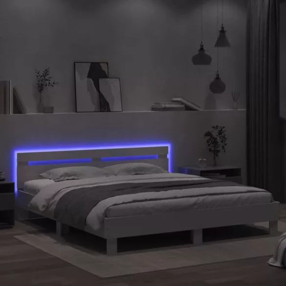 fehér ágykeret fejtámlával és LED-del 200 x 200 cm