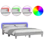 szürke sonoma színű ágykeret fejtámlával és LED-del 200x200 cm