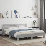 szürke sonoma színű ágykeret fejtámlával és LED-del 200x200 cm