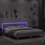 szürke sonoma színű ágykeret fejtámlával és LED-del 200x200 cm