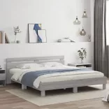 szürke sonoma színű ágykeret fejtámlával és LED-del 180x200 cm