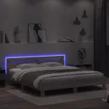 szürke sonoma színű ágykeret fejtámlával és LED-del 180x200 cm