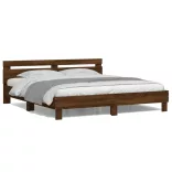 barna tölgy színű ágykeret fejtámlával és LED-del 180 x 200 cm