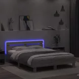 szürke sonoma színű ágykeret fejtámlával és LED-del 150x200 cm