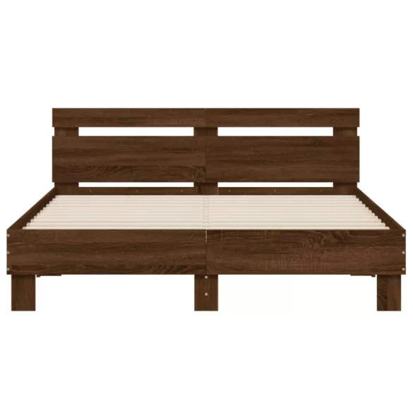 barna tölgy színű ágykeret fejtámlával és LED-del 150x200 cm