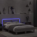 szürke sonoma színű ágykeret fejtámlával és LED-del 120x200 cm