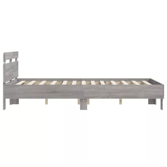 szürke sonoma színű ágykeret fejtámlával és LED-del 120x200 cm
