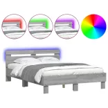 szürke sonoma színű ágykeret fejtámlával és LED-del 135x190 cm