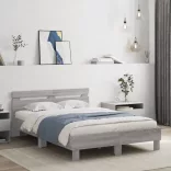 szürke sonoma színű ágykeret fejtámlával és LED-del 135x190 cm