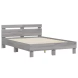 szürke sonoma színű ágykeret fejtámlával és LED-del 135x190 cm
