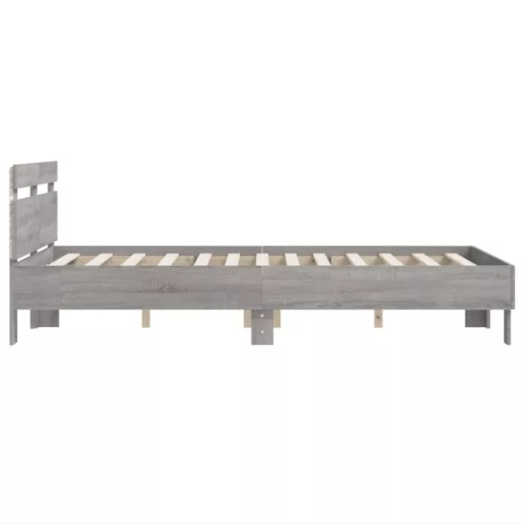 szürke sonoma színű ágykeret fejtámlával és LED-del 135x190 cm