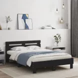 fekete ágykeret fejtámlával és LED-del 120 x 190 cm
