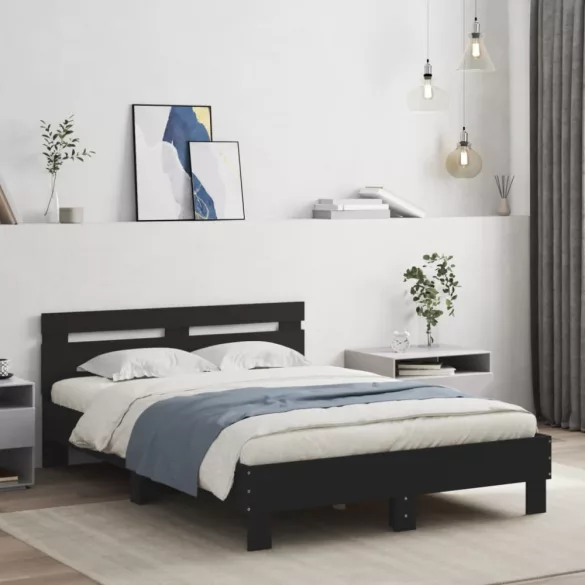 fekete ágykeret fejtámlával és LED-del 120 x 190 cm
