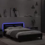 fekete ágykeret fejtámlával és LED-del 120 x 190 cm